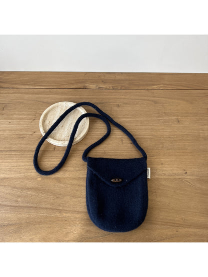 Cosbai - Rounded Knit Crossbody Bag with Button Flap