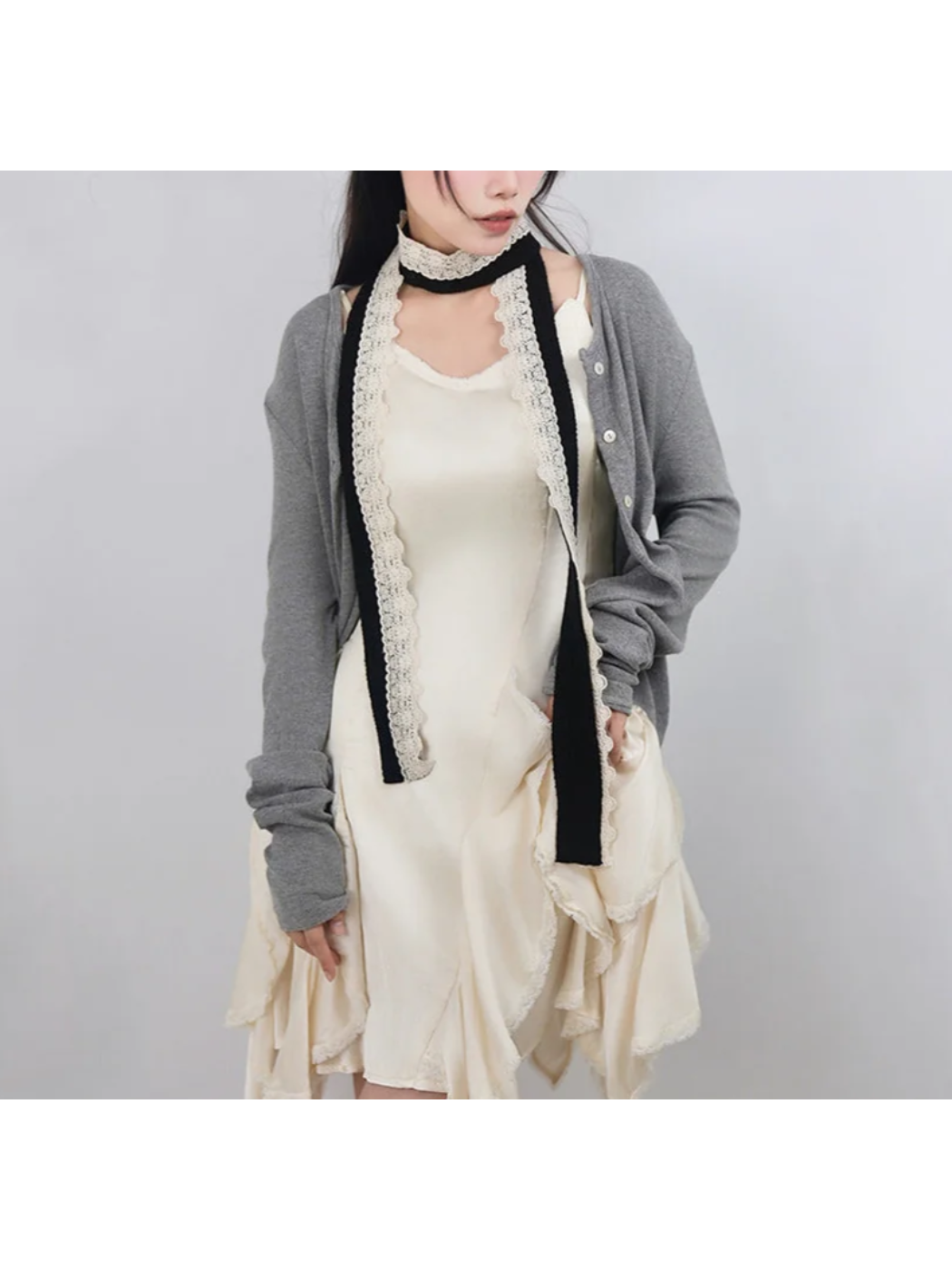 Scarvii - Solid Ribbed Knit Narrow Scarf