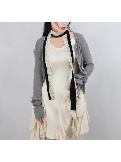Scarvii - Solid Ribbed Knit Narrow Scarf