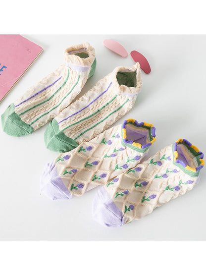 Rufia - Fresh Printed Ruffle Trim Ankle Socks