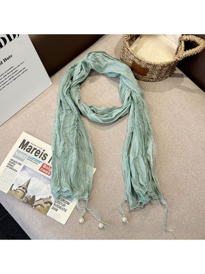 Scarvii - Elegant Solid Color Pleated Beaded Scarf