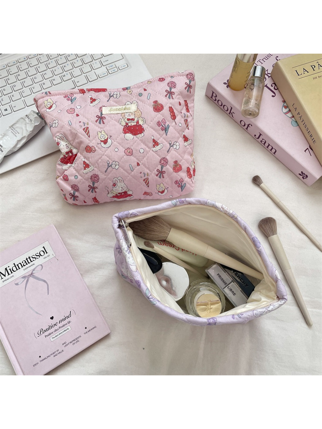 Cosbai - Quilted Bear Print Cosmetic Bag