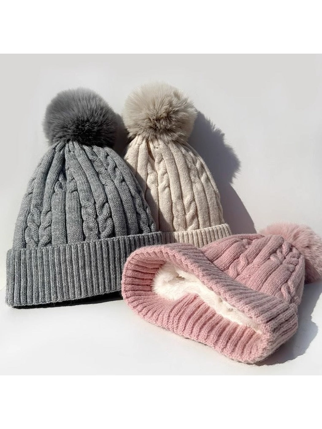 Haila - Women's Cable Knitted Beanie with Pom Pom