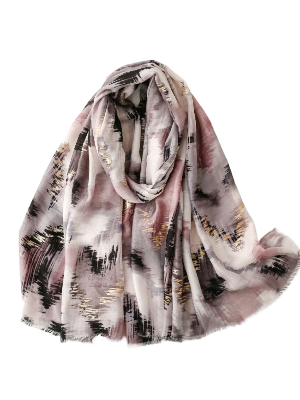 Scarvii - Gold Foil Scarf with Lake & Mountain Pattern