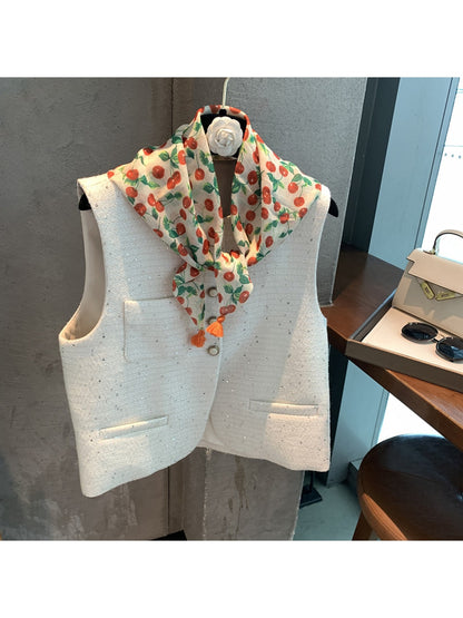 Scarvii - Cherry Print Tassel Square Scarf