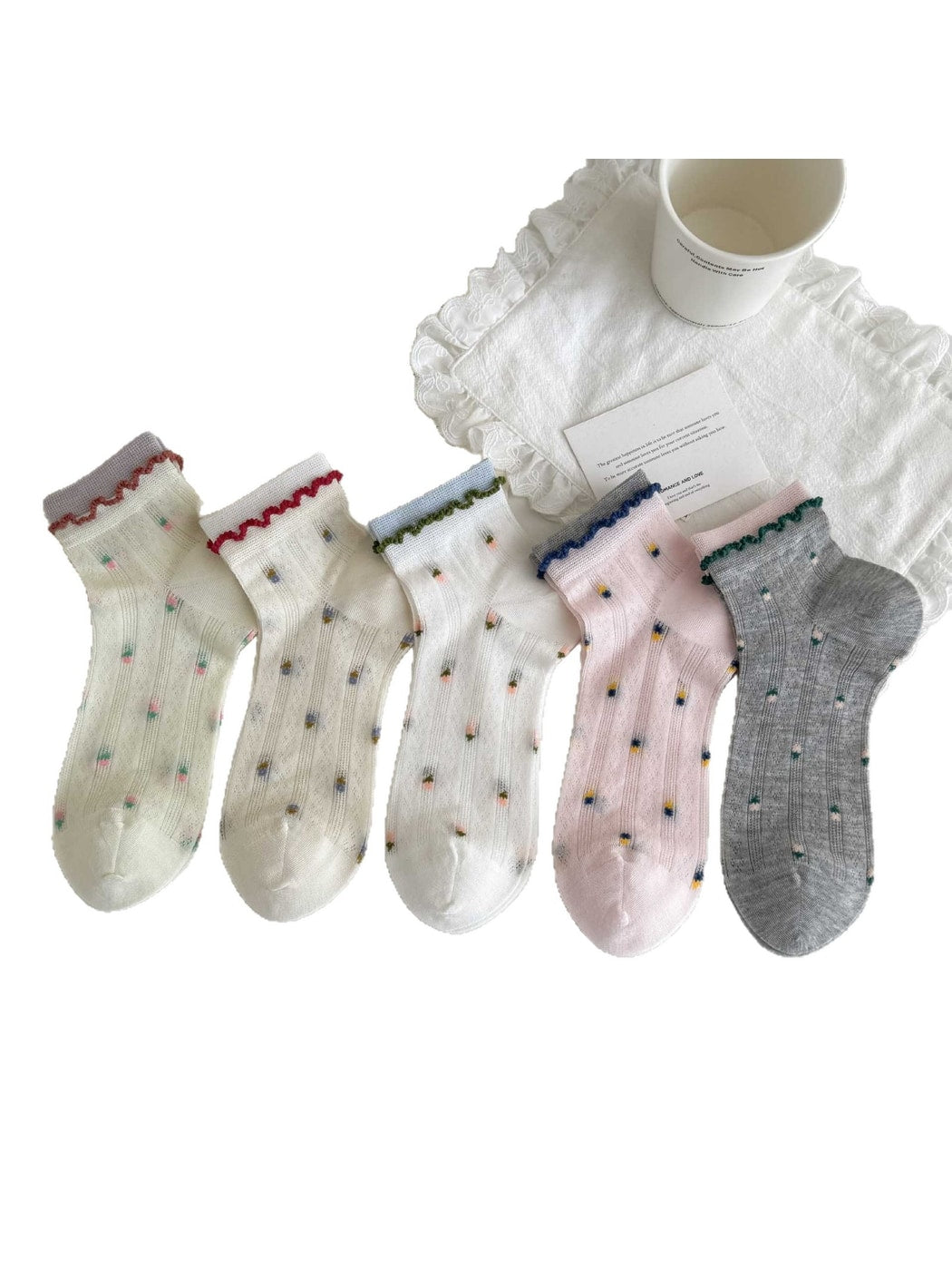 Rufia - Floral Colorblock Cuff Openwork Ankle Socks
