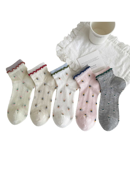 Rufia - Floral Colorblock Cuff Openwork Ankle Socks