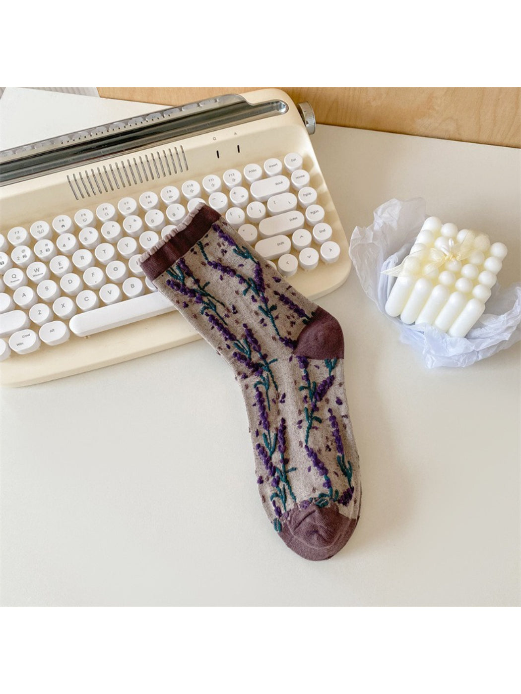 Rufia - Botanical Lavender Knit Crew Socks