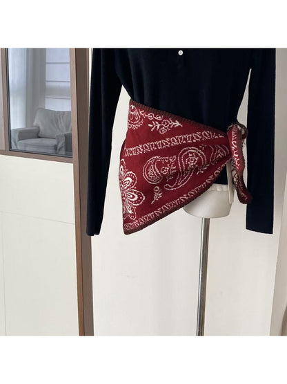 Scarvii - Paisley Contrast Stitch Trim Bandana Scarf