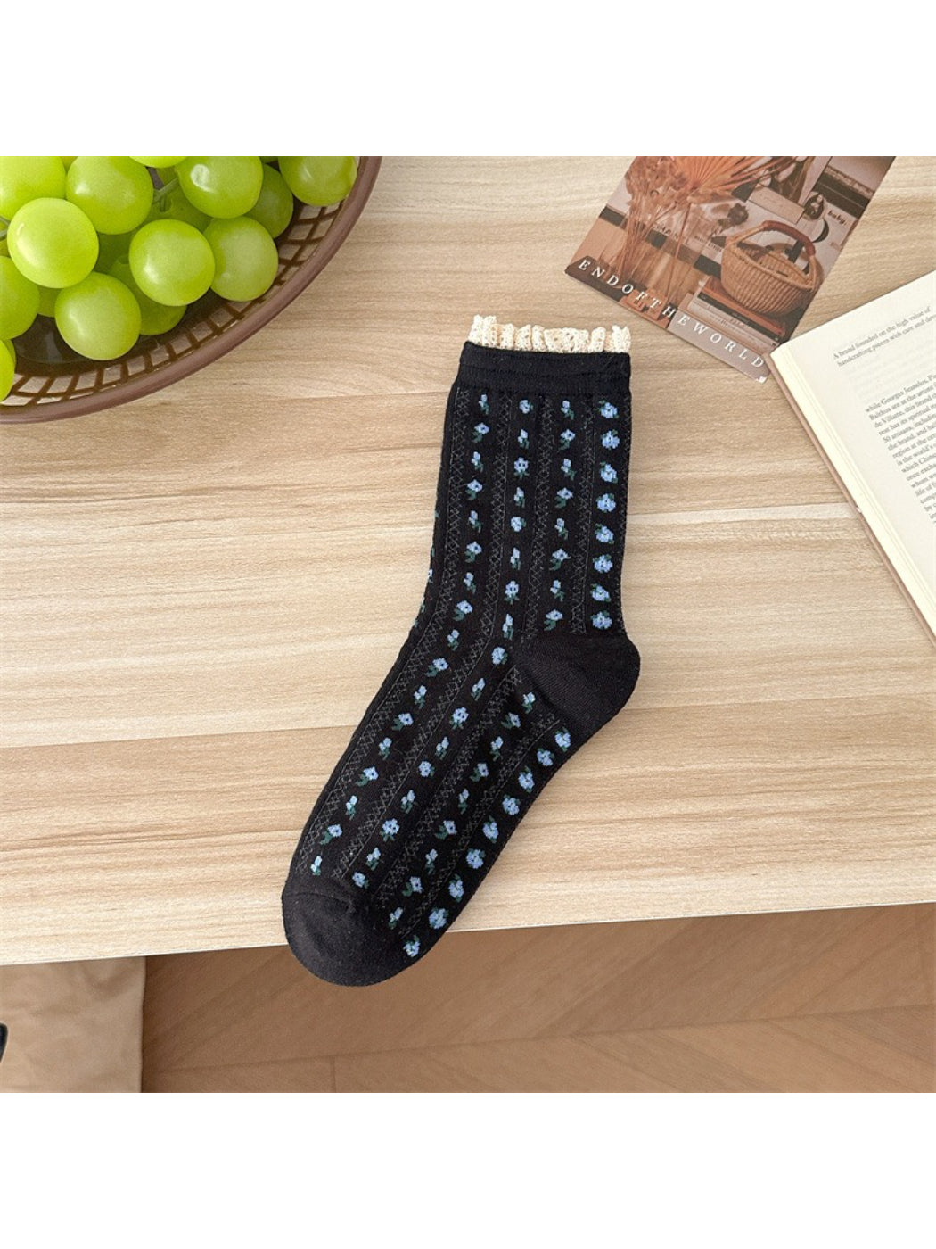 Rufia - Dainty Blossom Lace Accent Crew Socks