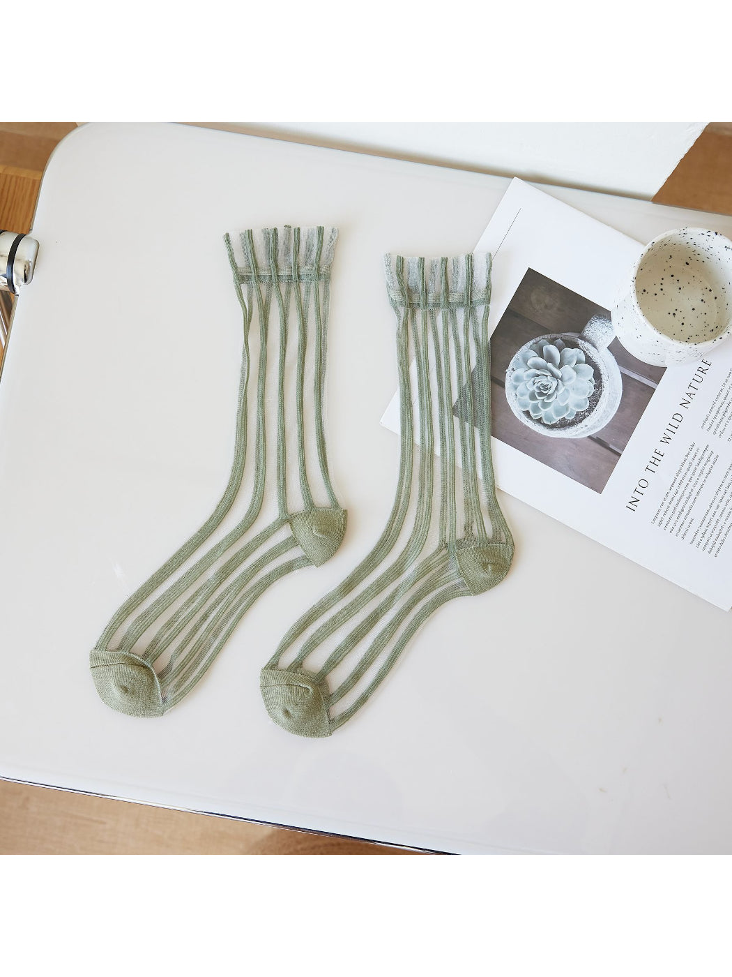 Rufia Sheer Stripe Panel Crew Socks product image 6