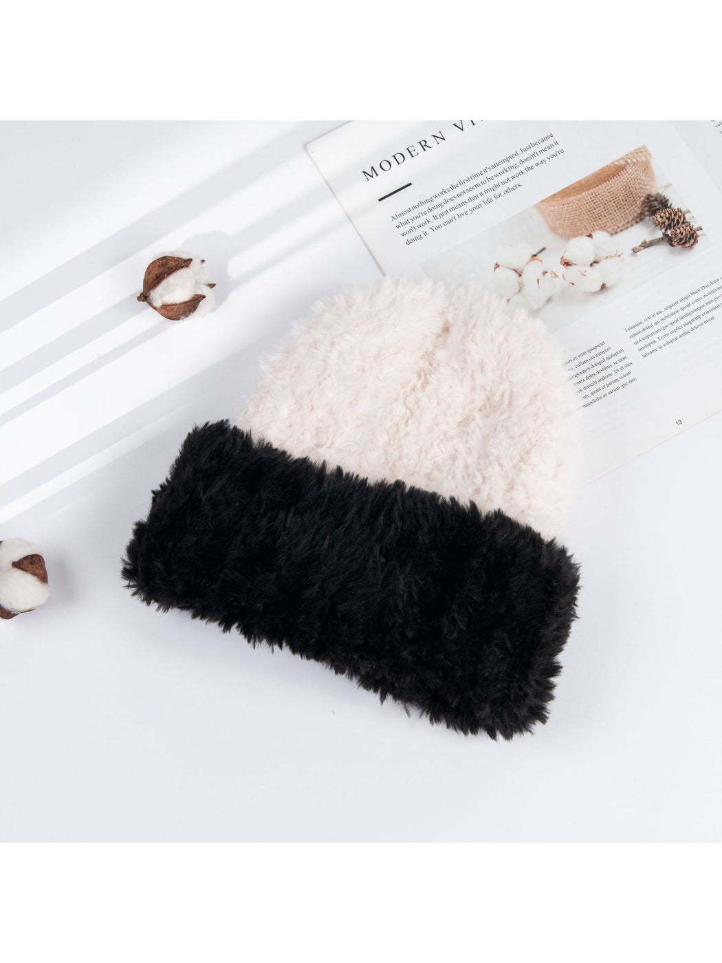 Haila - Soft Two Tone Fuzzy Beanie Hat