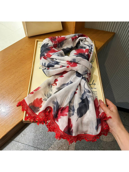 Scarvii - Elegant Feather Print Summer Wrap Scarf