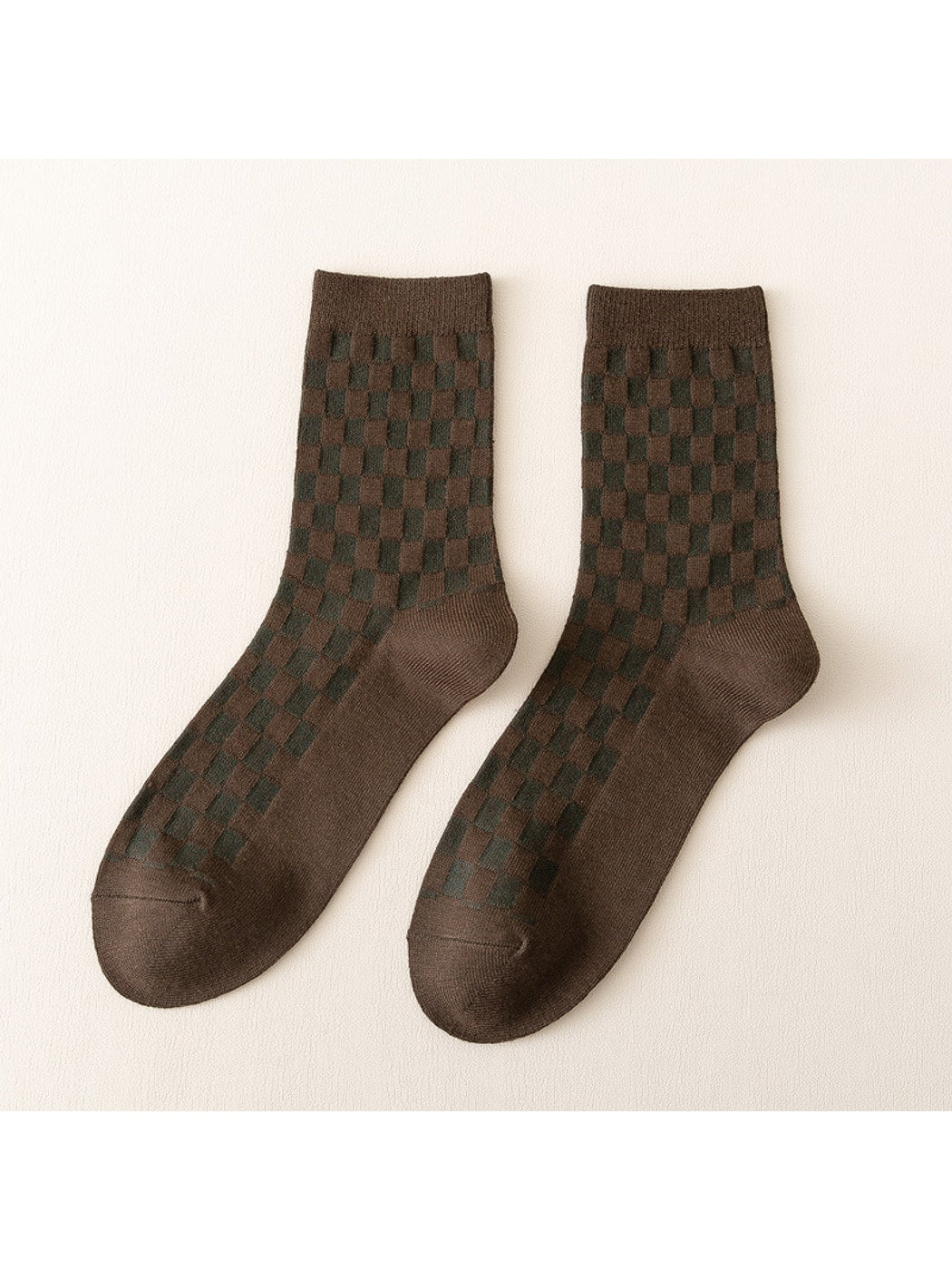 Rufia - Checkerboard Embossed Solid Color Crew Socks