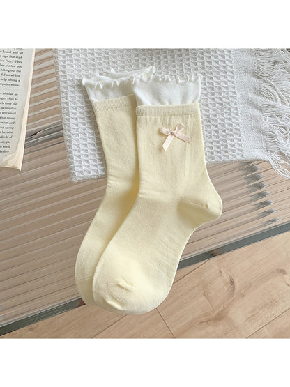 Rufia - Bow Detail Ruffle Trim Crew Socks