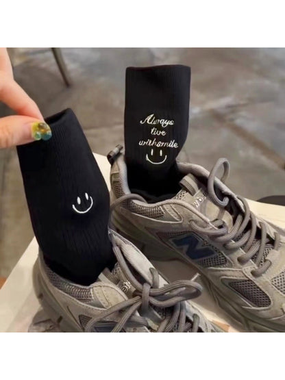 Rufia - Smiley Face Rib Knit Crew Socks