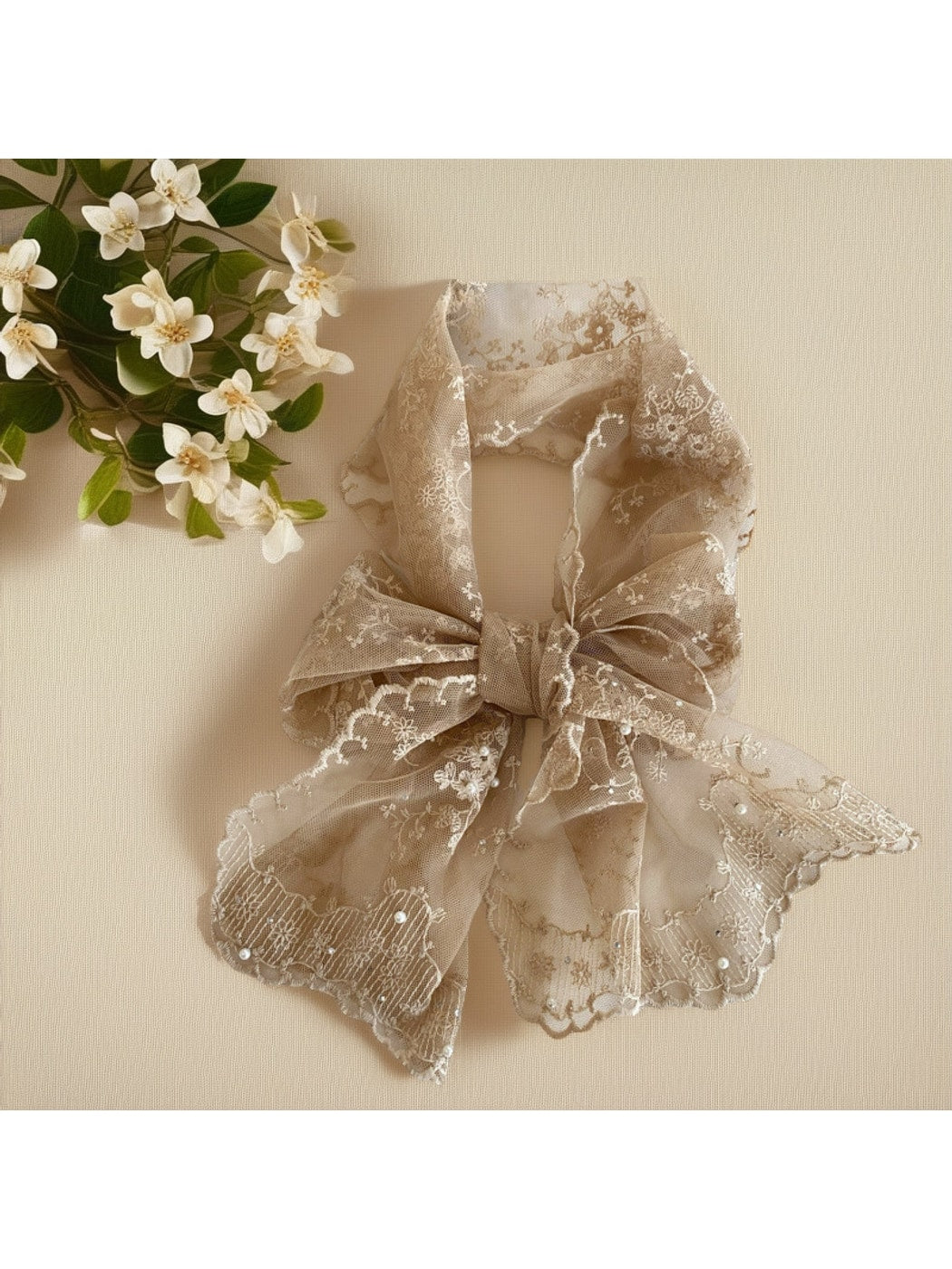 Scarvii - Floral Embroidery Long Lace Scarf