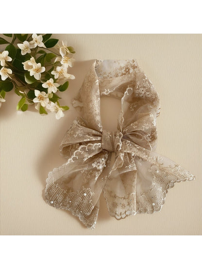 Scarvii - Floral Embroidery Long Lace Scarf