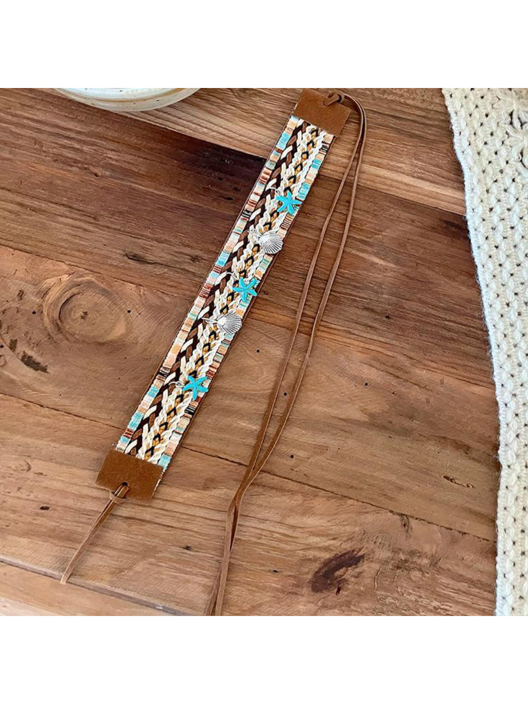 Side view of Beco Boho ring detail waist belt worn over a dress