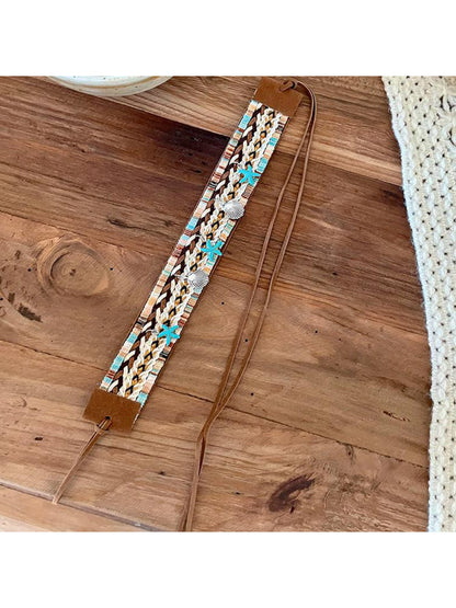 Side view of Beco Boho ring detail waist belt worn over a dress
