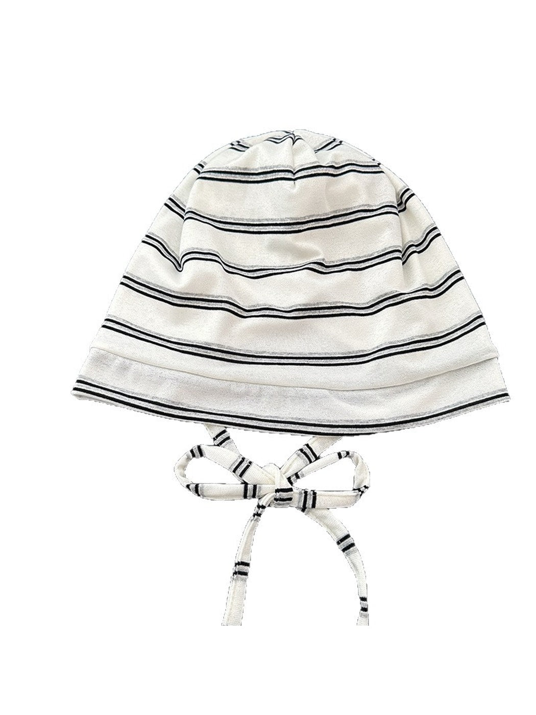 Haila - Striped Tie Strap Round Crown Knit Hat