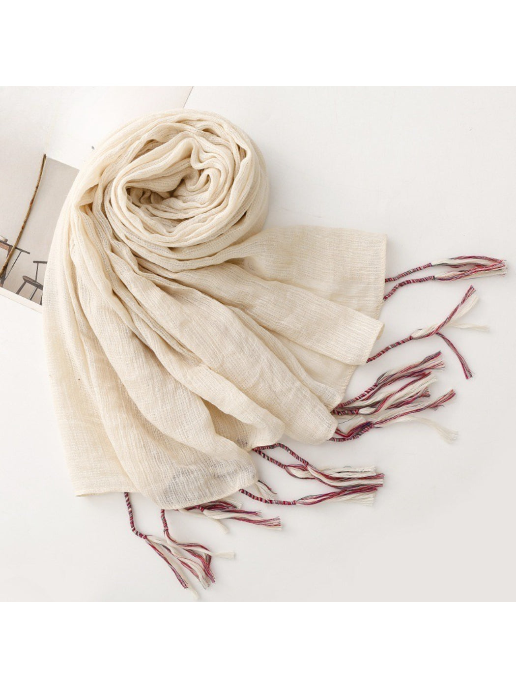 Scarvii - Light Crinkled Texture Tassel Edge Scarf