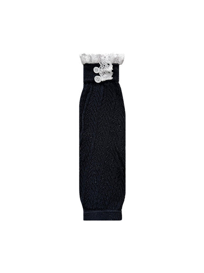 Cozyra - Lace Trim Hollow Knit Mid-Calf Leg Warmers