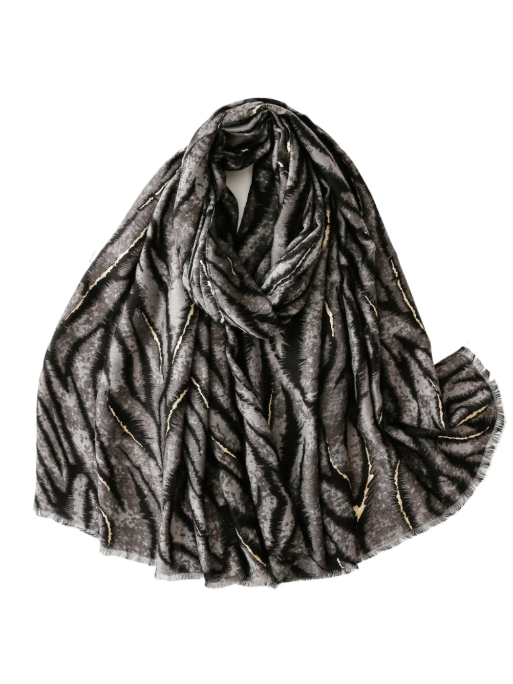 Scarvii - Zebra Print Scarf & Shawl with Gold Foil Fringe