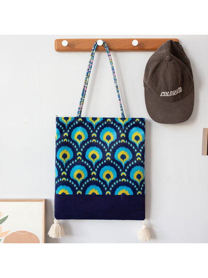 Cosbai Boho Ethnic Tassel Tote bag with colorful ethnic design and tassels on straps