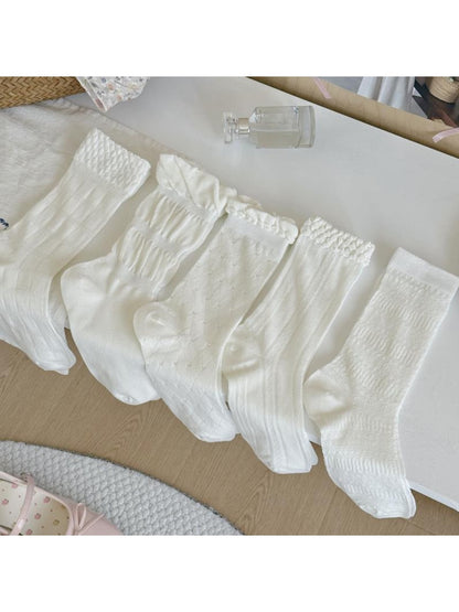 Rufia - Minimalist Ruffled Cuff White Crew Socks