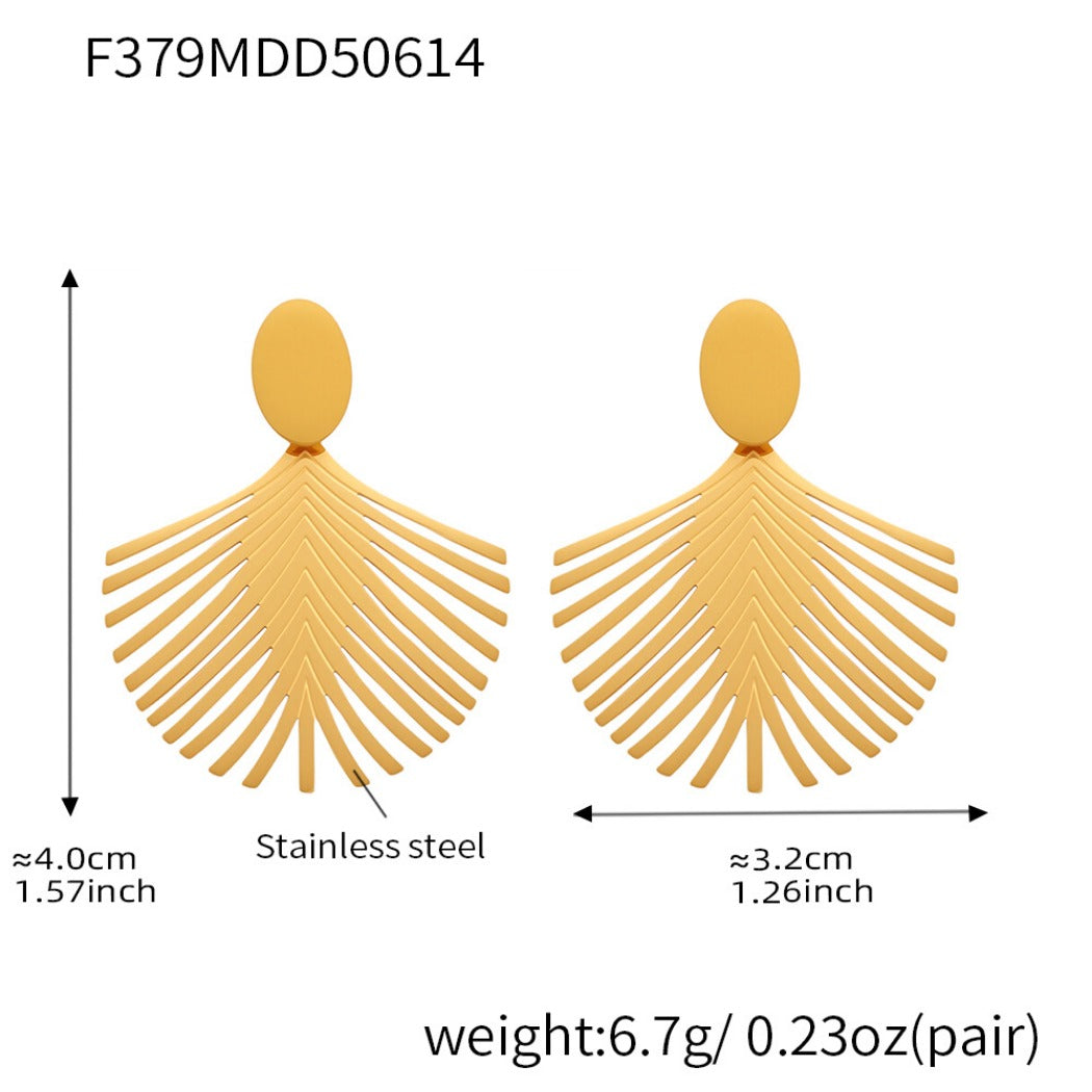 Earwish Golden Palm Leaf Earrings Shiny & Elegant for gift accessory