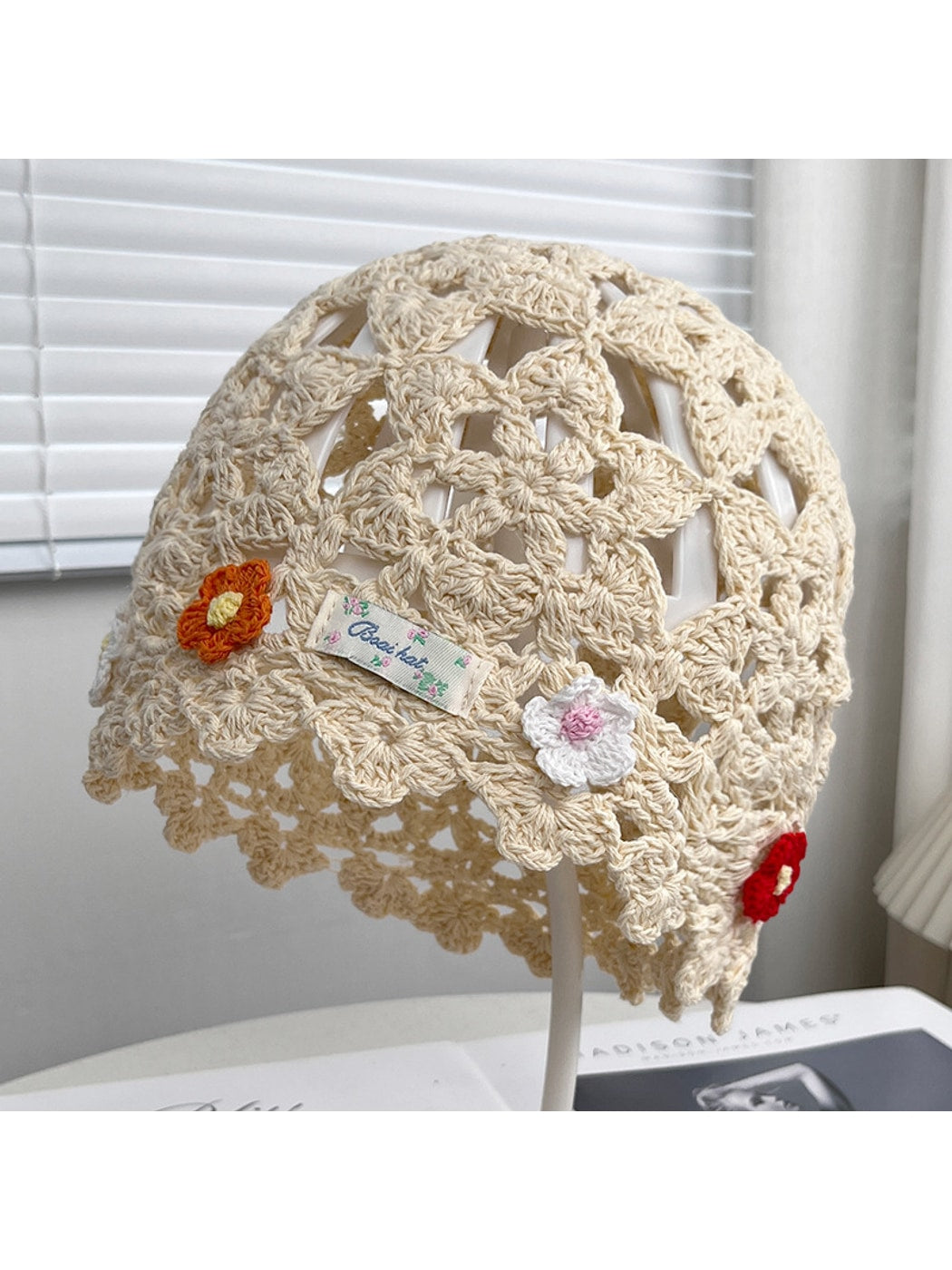 Haila - Openwork Round Crown Brimless Knit Beanie