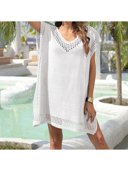 Crosa - Loose Fit V Neck Pullover Hollow Out Dress