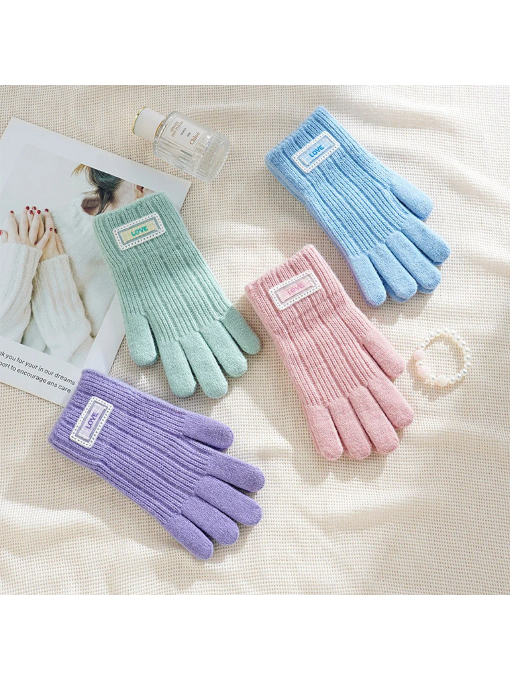 Gloving - Fuzzy Texture Ribbed Cuff Gloves