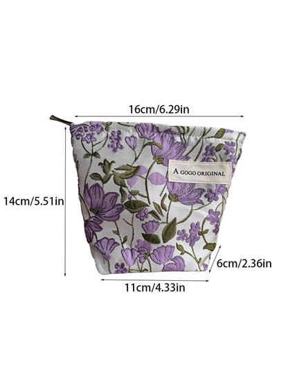 Cosbai - Purple Floral Zipper Cosmetic Organizer Bag