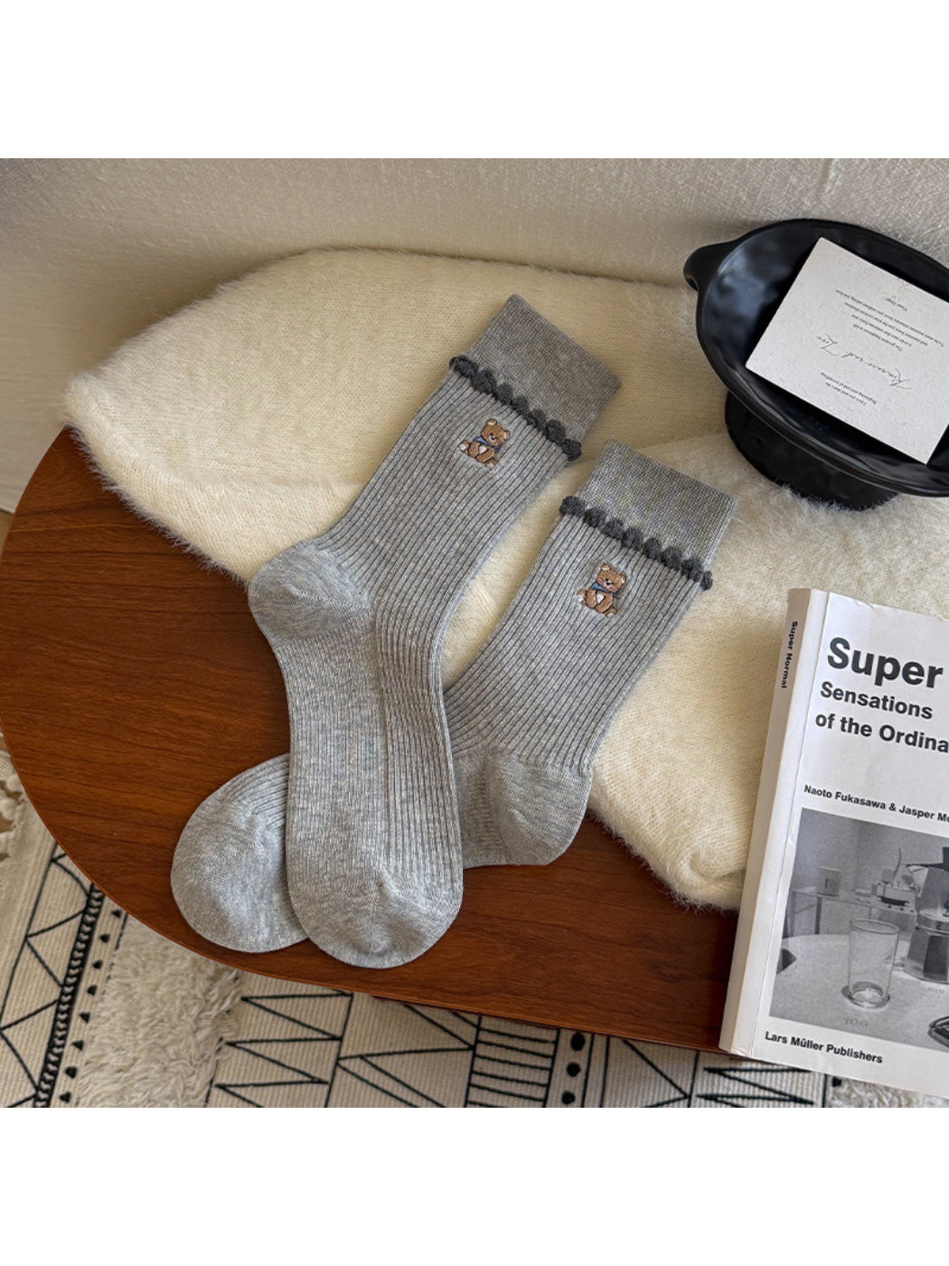 Rufia - Embroidered Animal Ribbed Folded Cuff Socks