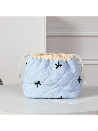 Cosbai - Quilted Round Drawstring Cosmetic Bag