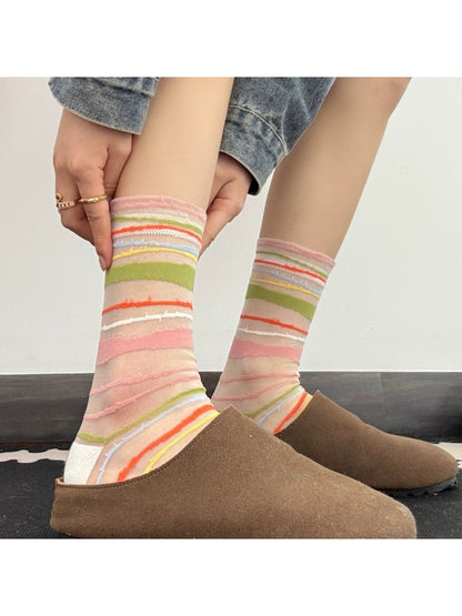 Rufia - Sweet Patterned Sheer Crew Socks for Women