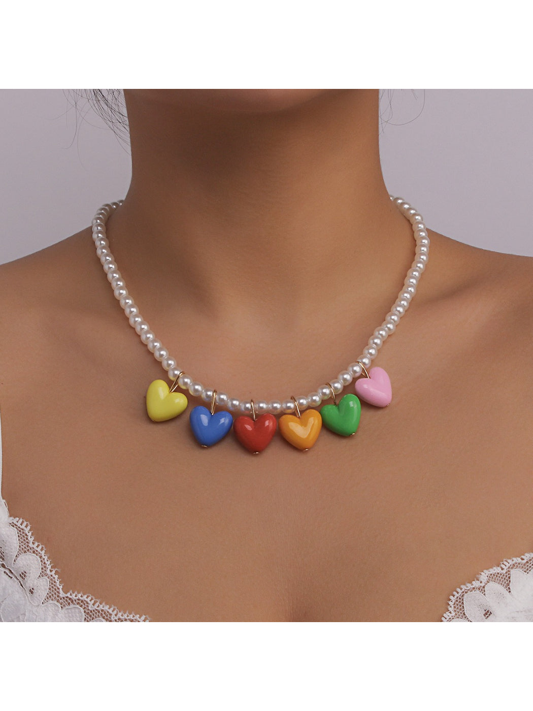Neckit colourful heart charm necklace displayed on a white background