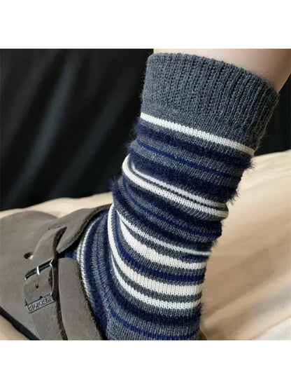 Rufia - Cozy Fuzzy Stripe Mid Calf Socks