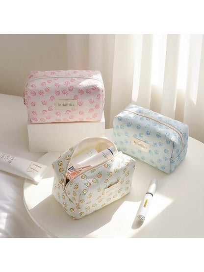 Cosbai printed travel cosmetic bag with colorful abstract pattern on white background