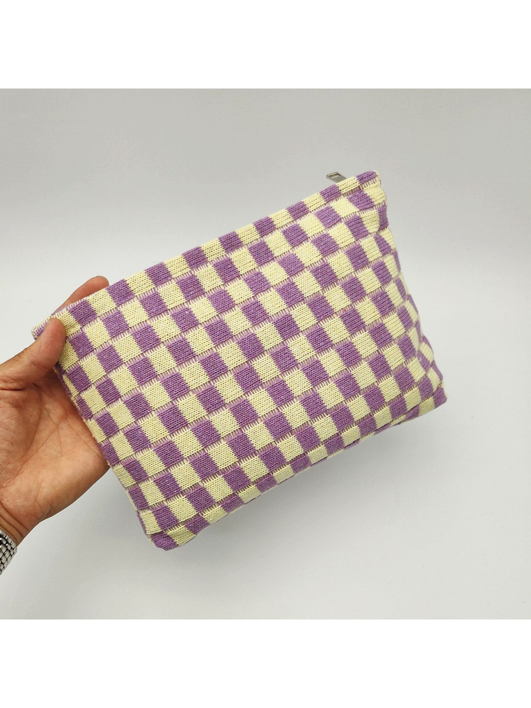 Cosbai - Colorblock Checkered Knit Zip Pouch