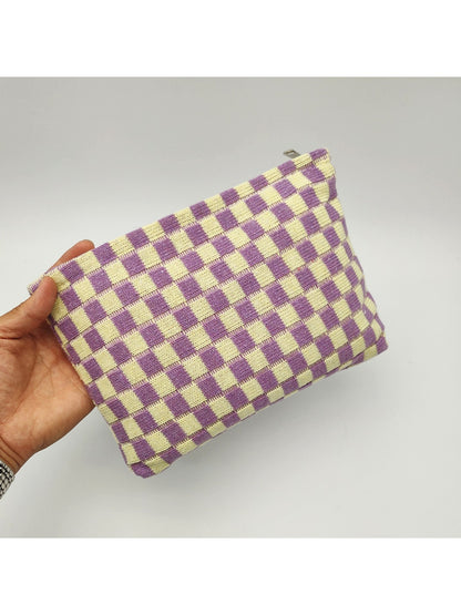 Cosbai - Colorblock Checkered Knit Zip Pouch
