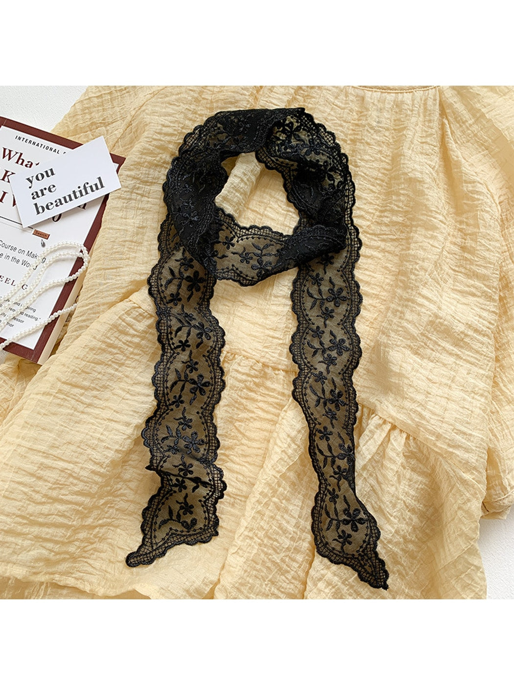 Scarvii - Embroidered Floral Lace Neck Scarf
