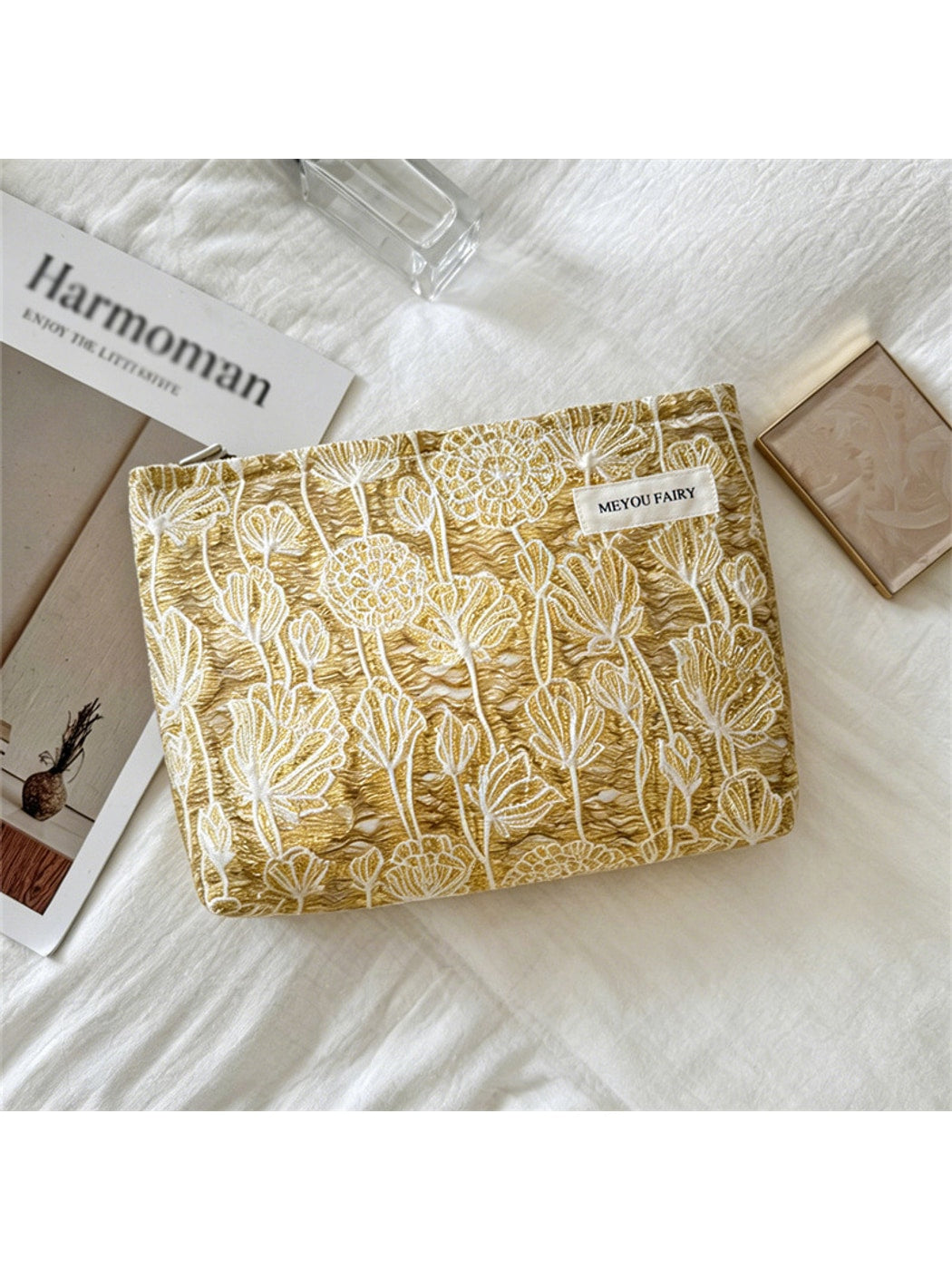 Cosbai - Antique Style Floral Zip Pouch Bag