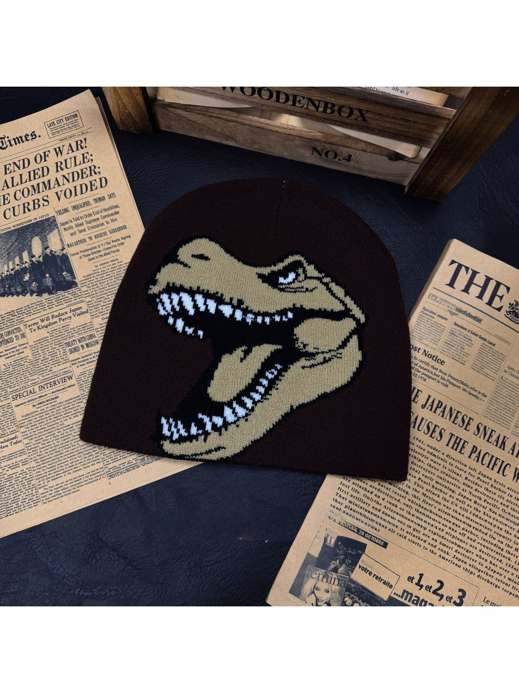 Haila - Dinosaur Graphic Knit Slouchy Beanie