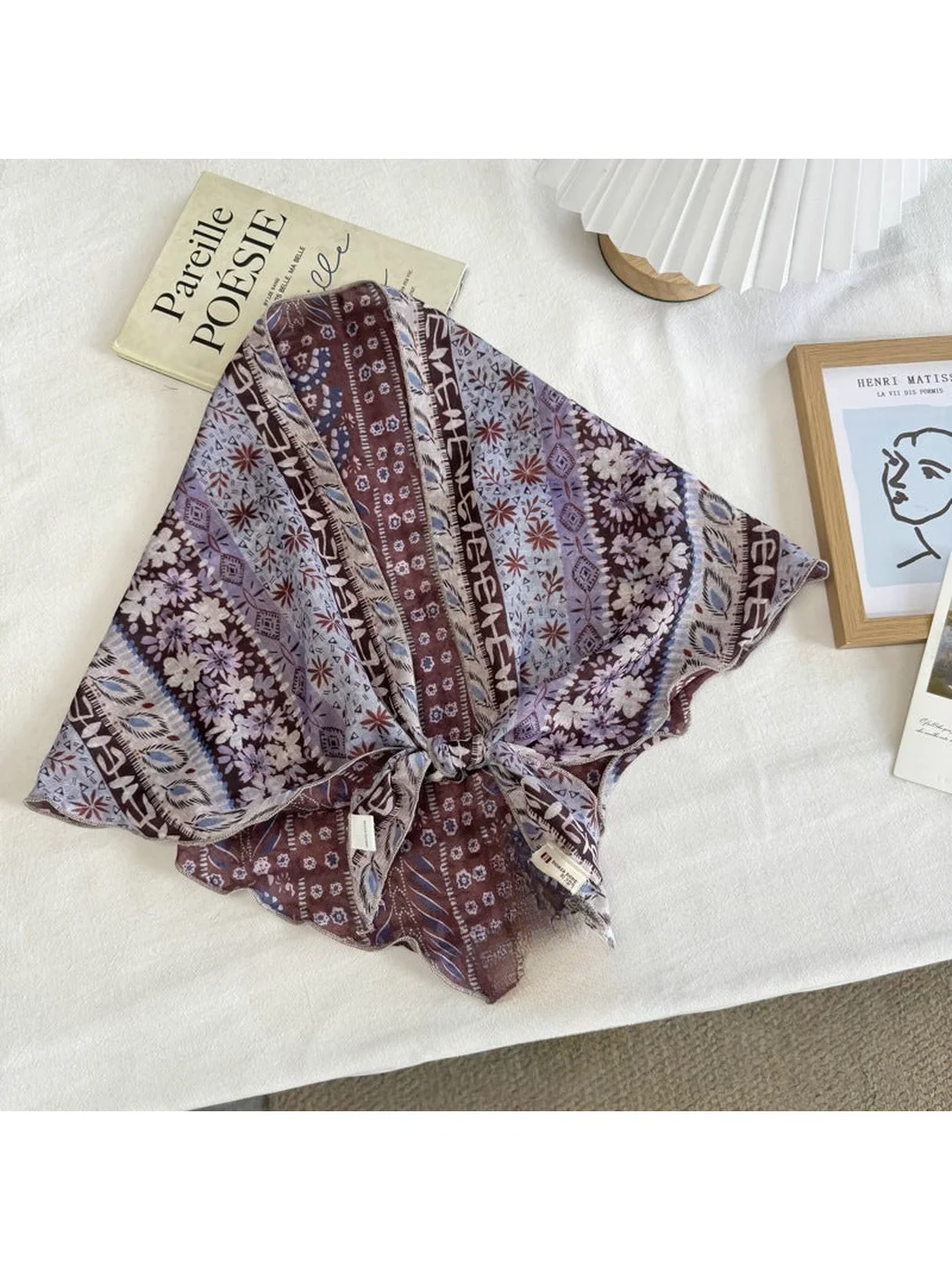 Scarvii - Floral Wavy Stitched-Edge Scarf