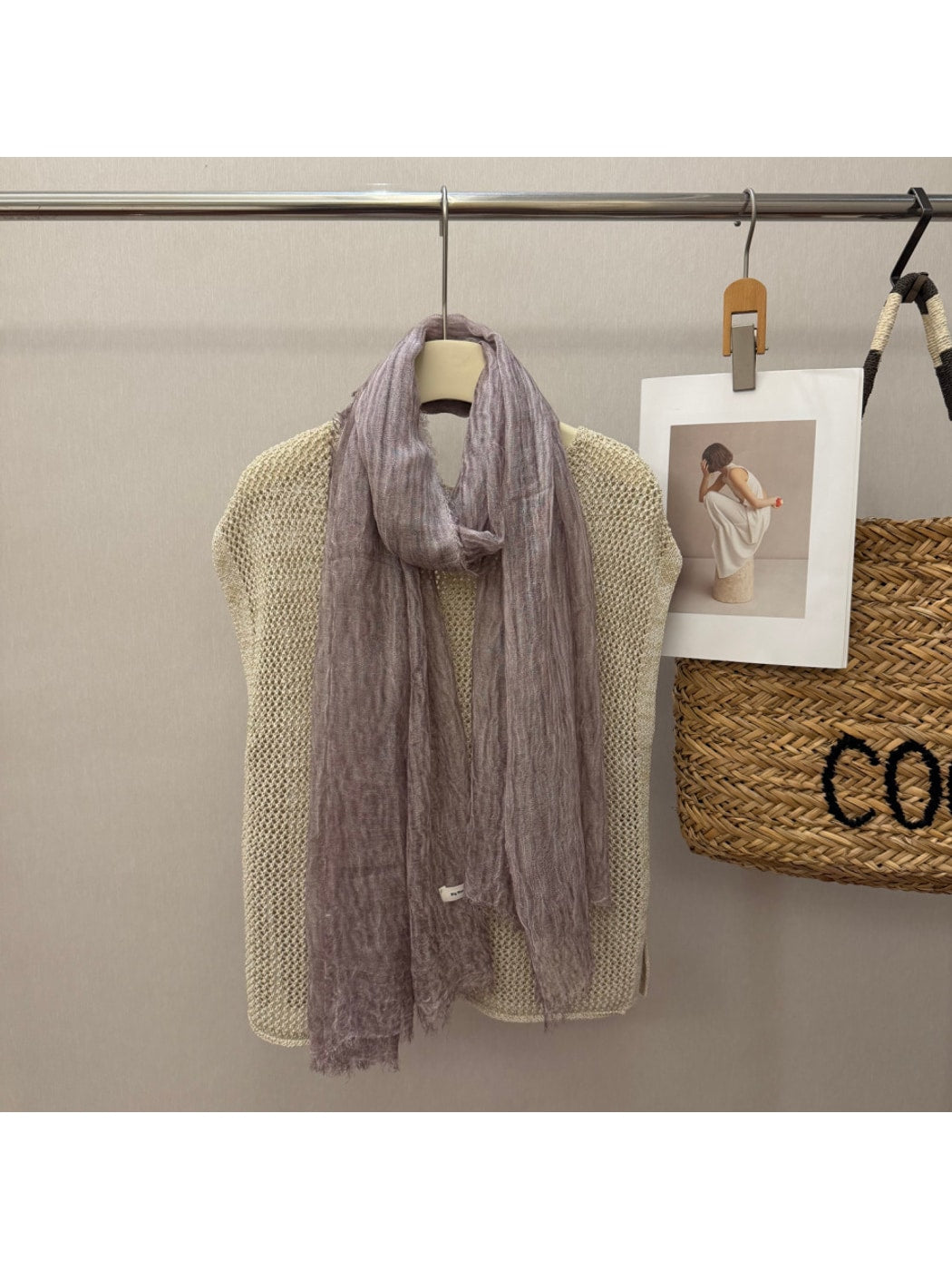 Scarvii - Solid Color Pleated Design Long Scarf