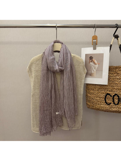 Scarvii - Solid Color Pleated Design Long Scarf