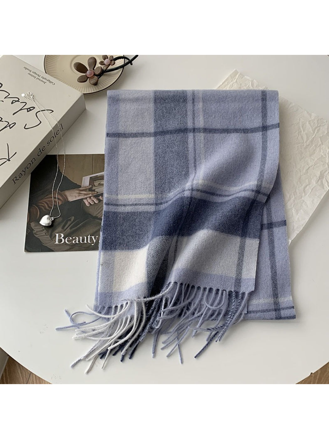 Scarvii - Soft Light Checked Fringe Scarf